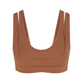 NikeSKIMS MATTE DOUBLE STRAP SCOOP BRA | CAROB BROWN FLAT ON A WHITE BACKGROUND | FLT