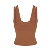 NikeSKIMS MATTE DOUBLE STRAP SCOOP TANK | CAROB BROWN FLAT ON A WHITE BACKGROUND | FLT