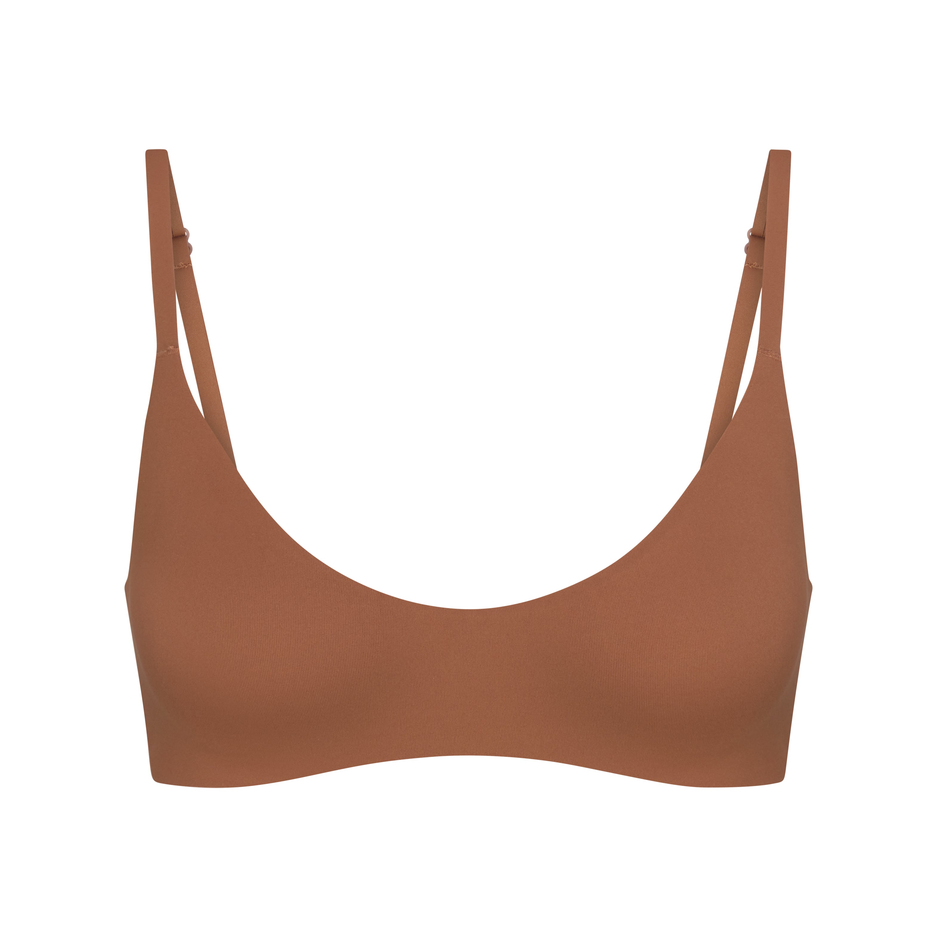 NikeSKIMS MATTE MICRO SCOOP BRA | CAROB BROWN FLAT ON A WHITE BACKGROUND | FLT