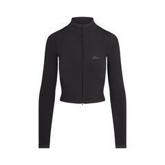 NikeSKIMS RIBBED SEAMLESS ZIP UP CROP JACKET | OBSIDIAN FLAT ON A WHITE BACKGROUND | FLT