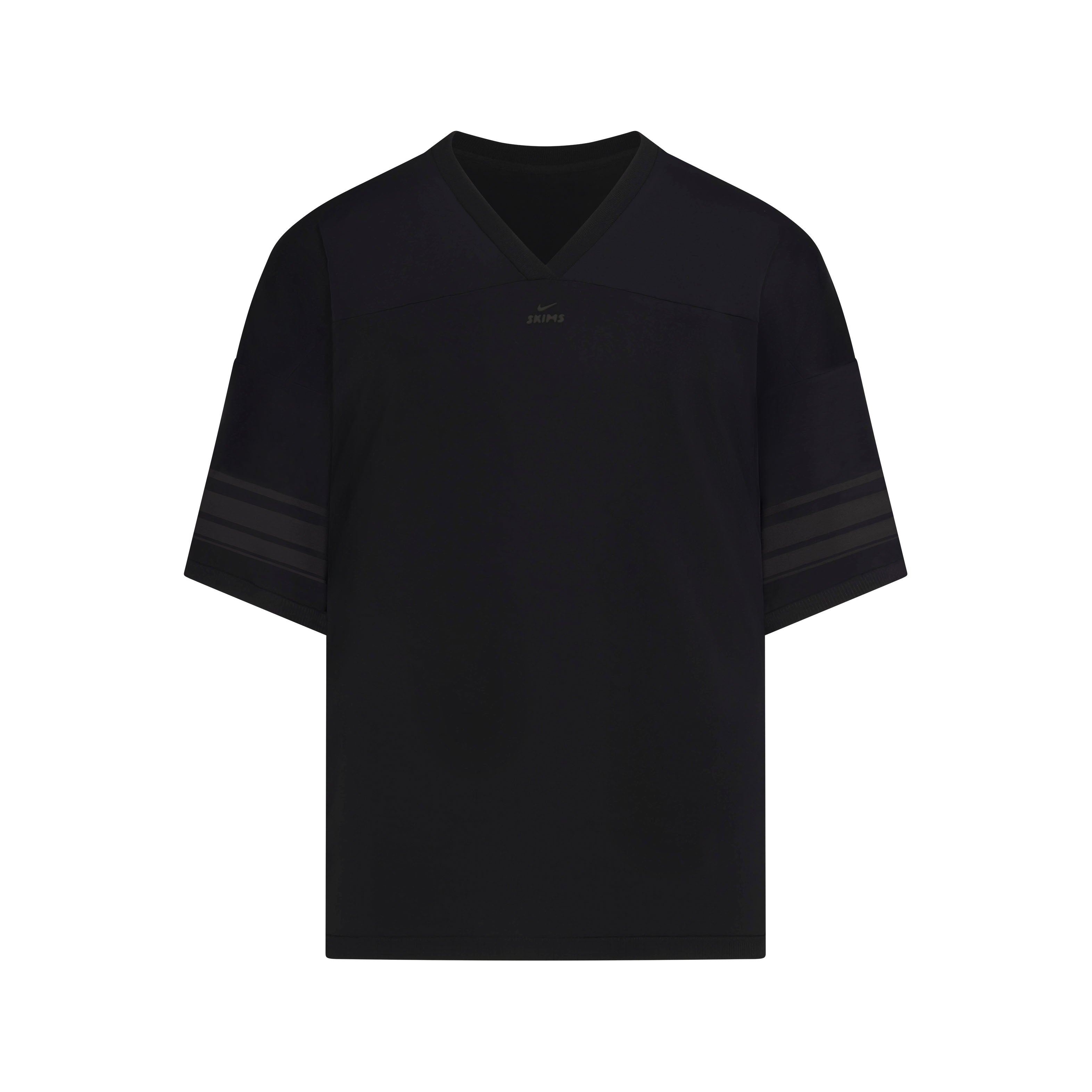NikeSKIMS STRETCH KNIT V-NECK OVERSIZED TOP | NSKM OBSIDIAN/NSKM IGNEOUS FLAT ON A WHITE BACKGROUND | FLT