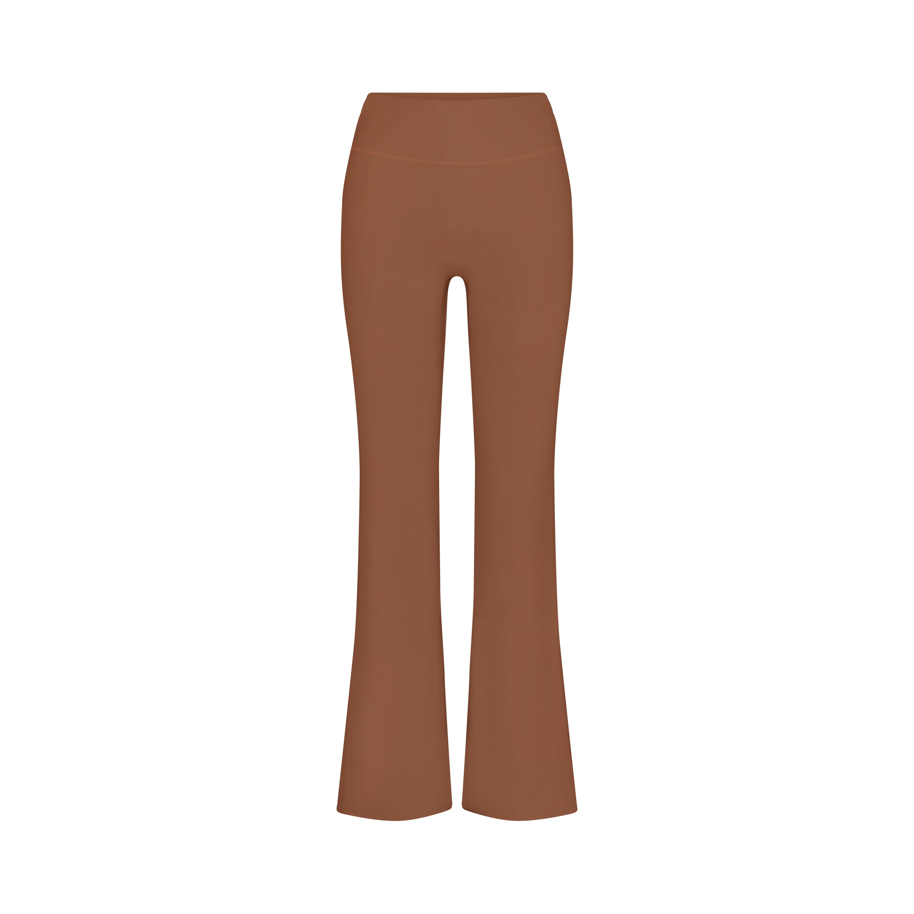 NikeSKIMS MATTE SLIM FLARE LEGGING | CAROB BROWN FLAT ON A WHITE BACKGROUND | FLT