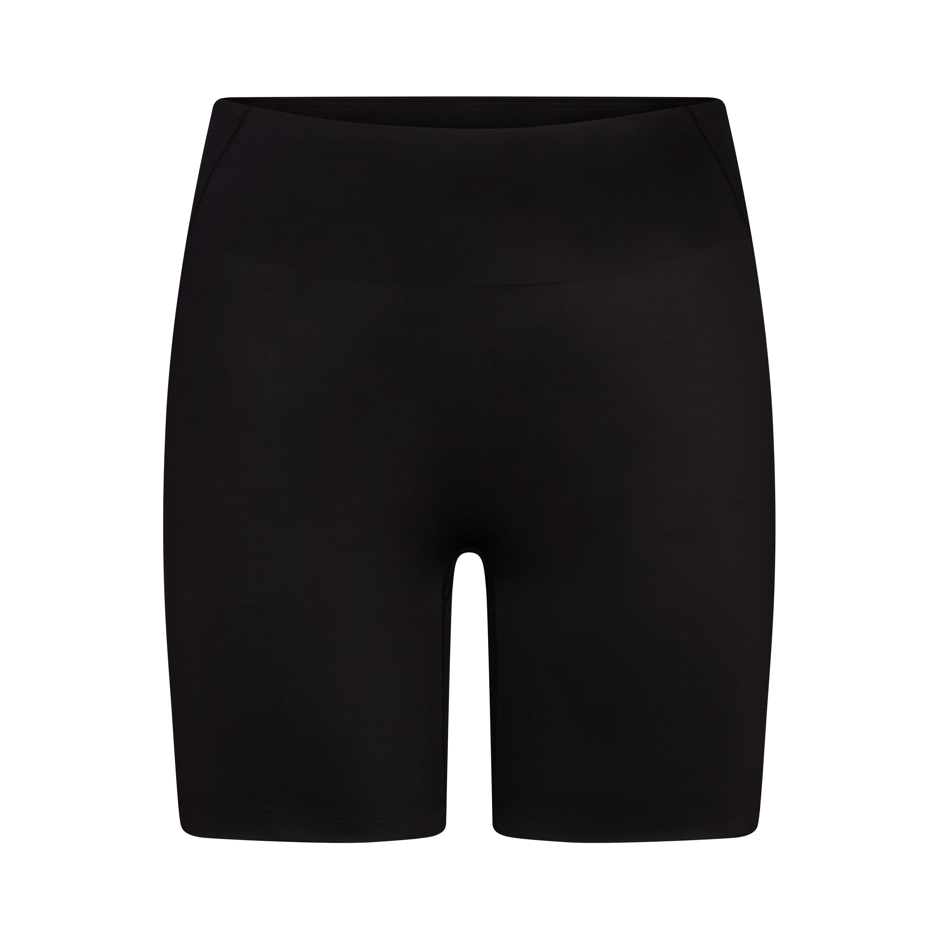 NikeSKIMS SHINE BONDED WAIST 7 INCH BIKER SHORT | NSKM OBSIDIAN FLAT ON A WHITE BACKGROUND | FLT