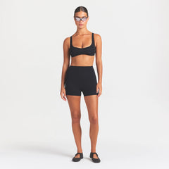 NikeSKIMS STUDIO STRETCH 3" SHORT | OBSIDIAN ON A MODEL FRONT VIEW @ | FOCUS: 0.0, 1.0, 0.9