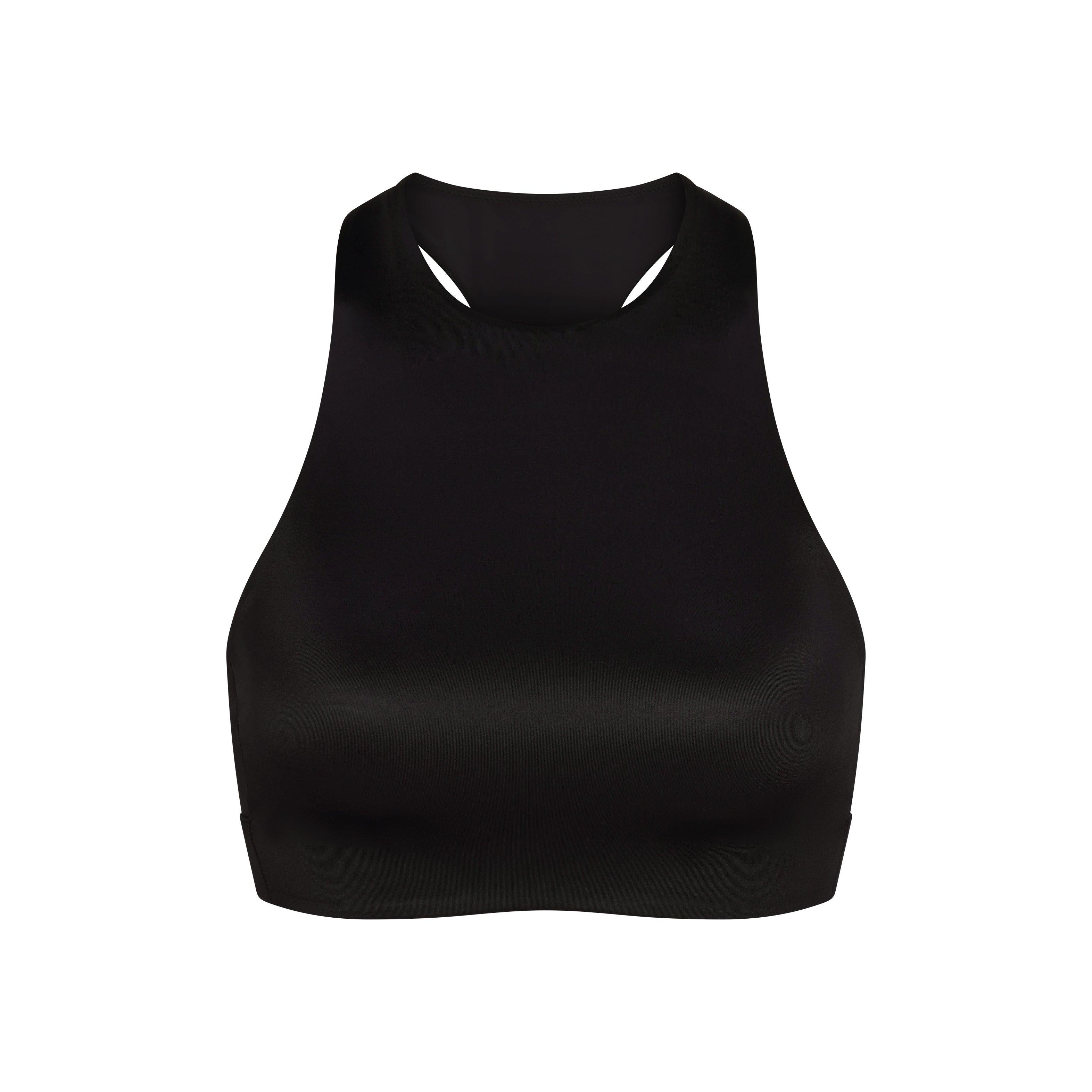 NikeSKIMS SHINE HIGH NECK BRA | NSKM OBSIDIAN FLAT ON A WHITE BACKGROUND | FLT