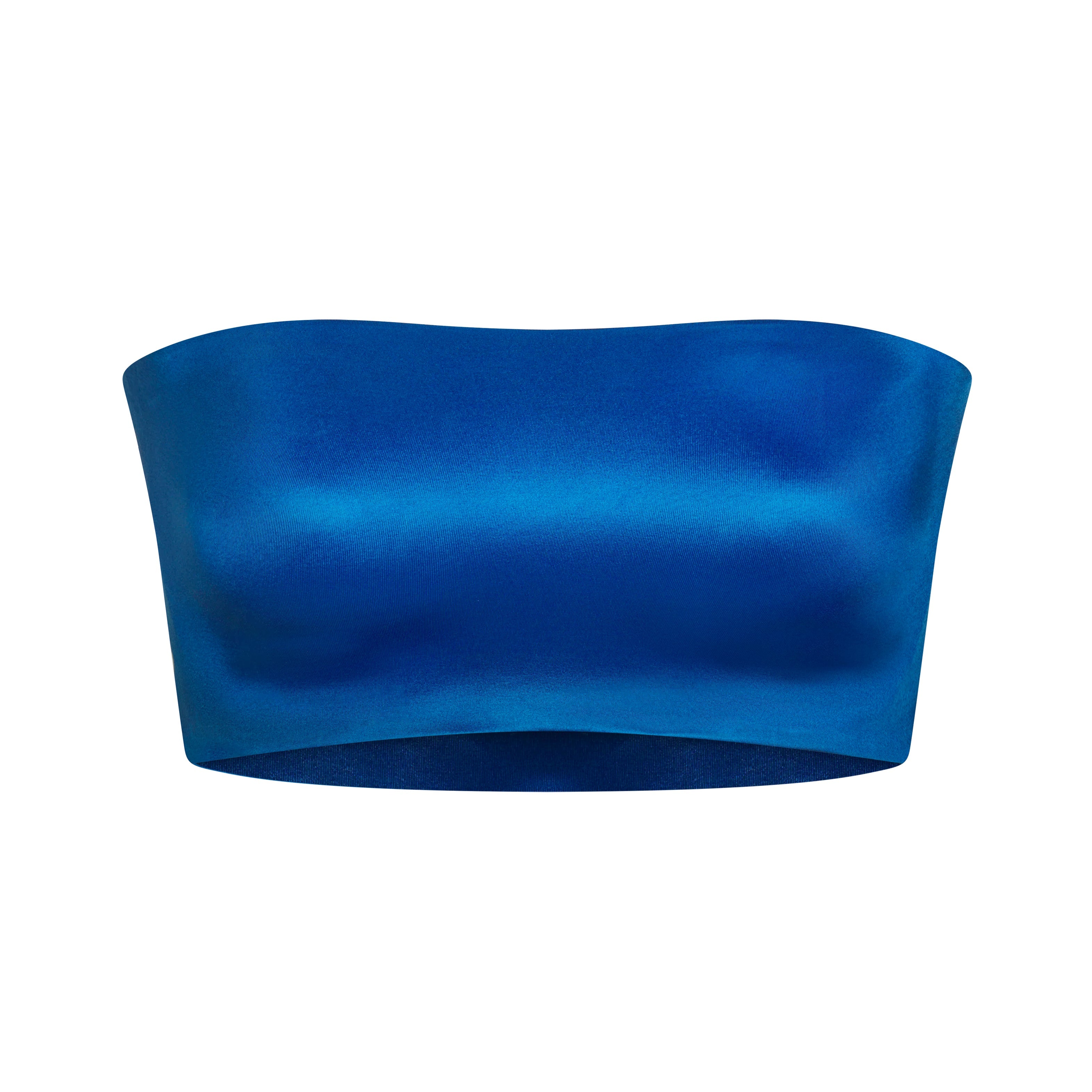 NikeSKIMS SATIN SHINE BANDEAU BRA | NSKM COBALT FLAT ON A WHITE BACKGROUND | FLT