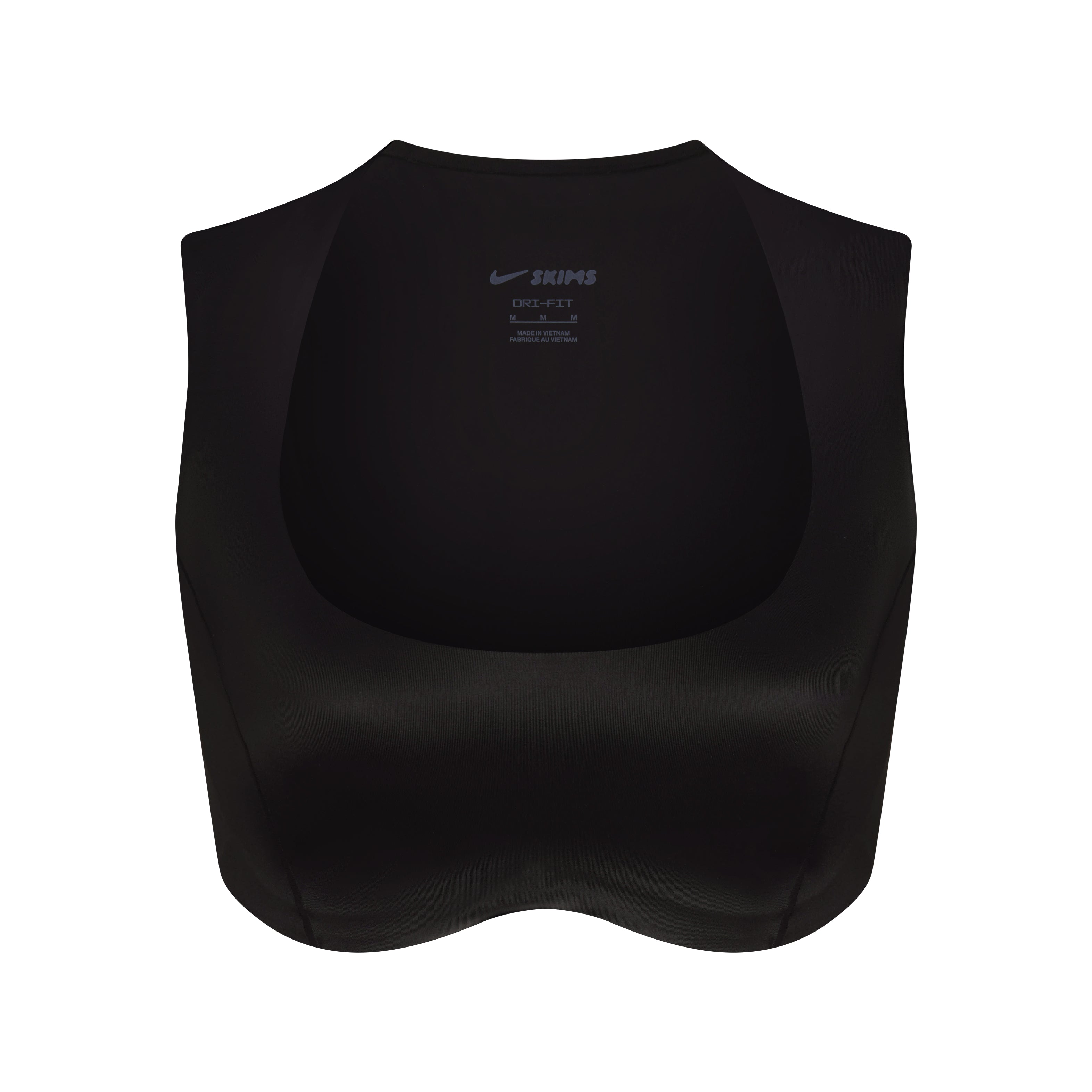 NikeSKIMS SHINE OPEN SCOOP BRA | NSKM OBSIDIAN FLAT ON A WHITE BACKGROUND | FLT