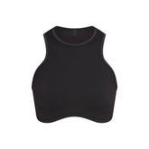 NikeSKIMS RIBBED SEAMLESS RACER FRONT BRA | OBSIDIAN FLAT ON A WHITE BACKGROUND | FLT