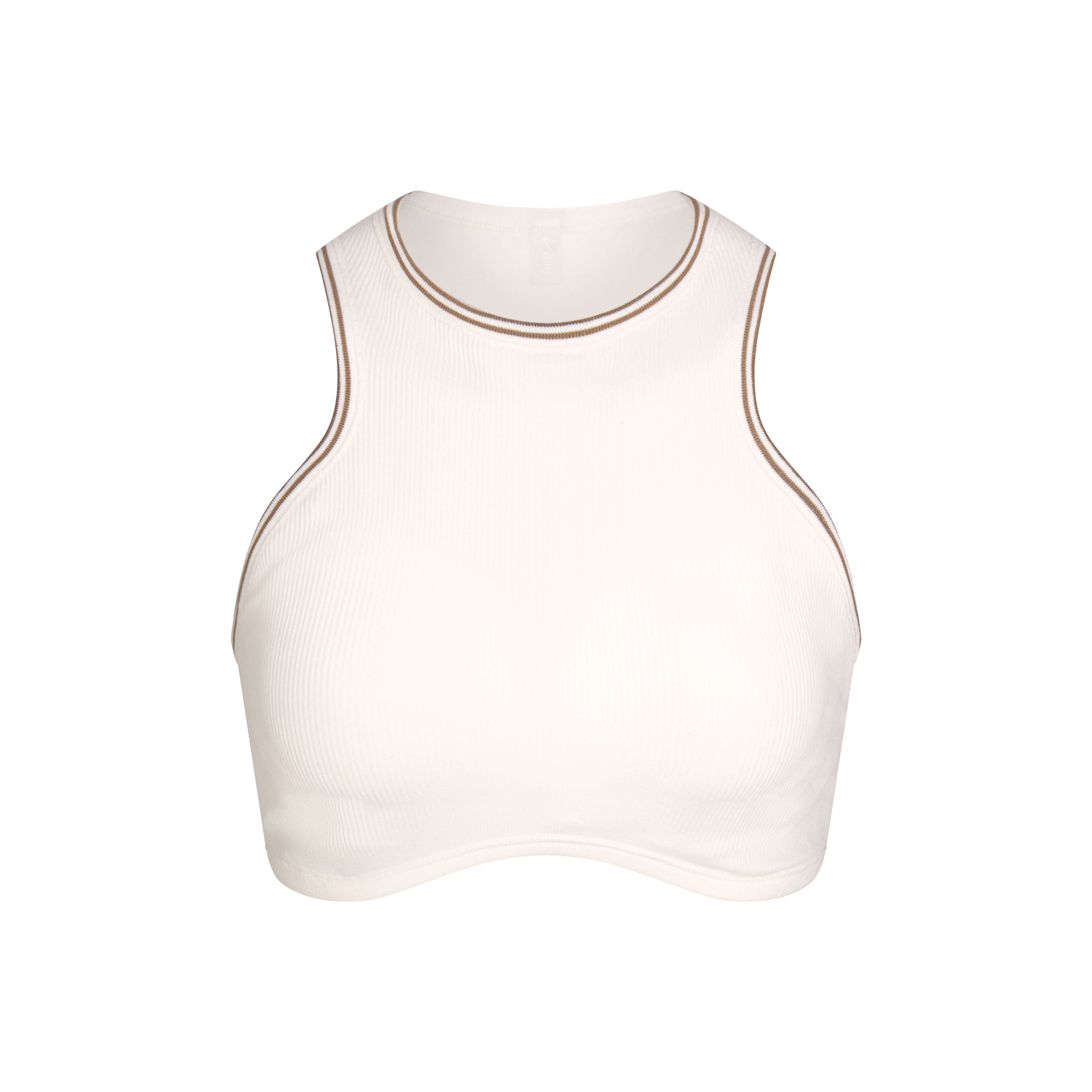 NikeSKIMS RIBBED SEAMLESS RACER FRONT BRA | NSKM ACTV IVORY/NSKM RESIN/(NSKM ACTV IVORY) FLAT ON A WHITE BACKGROUND | FLT