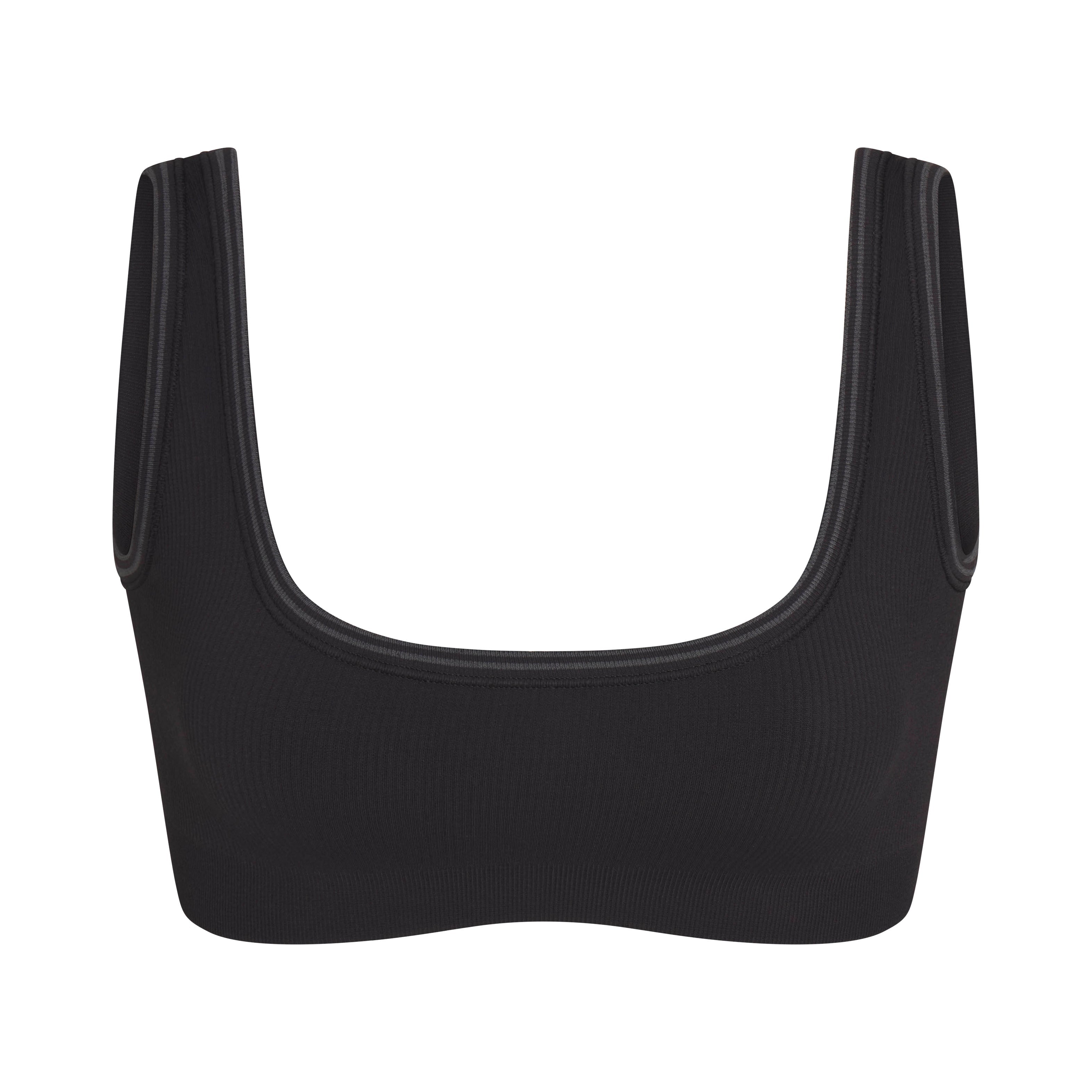 NikeSKIMS RIBBED SEAMLESS MICRO SCOOP BRA | OBSIDIAN FLAT ON A WHITE BACKGROUND | FLT