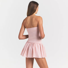 COTTON POPLIN MINI TUBE DRESS | DUSTY PINK ON A MODEL SIDE VIEW @ | FOCUS: 0.0, 1.0, 0.9
