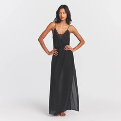 VOILE SLEEP LONG DRESS | ONYX ON A MODEL FRONT VIEW @ | FOCUS: 0.0, 1.0, 0.9