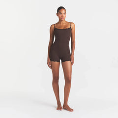 FITS EVERYBODY LACE ONESIE | ESPRESSO ON A MODEL | FOCUS: 0.0, 1.0, 0.9