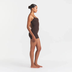 FITS EVERYBODY LACE ONESIE | ESPRESSO ON A MODEL | FOCUS: 0.0, 1.0, 0.9