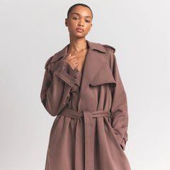 BOYFRIEND FLEECE TRENCH COAT | UMBER ON A MODEL FRONT VIEW S | FOCUS: 0.0, 1.0, 0.9