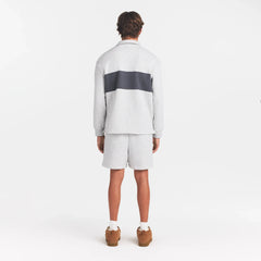 FLEECE LOUNGE MENS RUGBY POLO | LIGHT HEATHER GREY ON A MODEL | FOCUS: 0.0, 1.0, 0.9