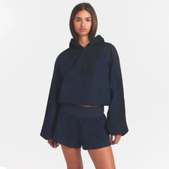 WOVEN COTTON HALF ZIP PULLOVER | NAVY ON A MODEL SIDE VIEW @ | FOCUS: 0.0, 1.0, 0.9