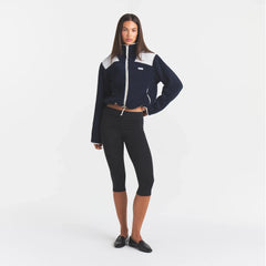 TEDDY BOXY ZIP UP JACKET | NAVY ON A MODEL | FOCUS: 0.0, 1.0, 0.9