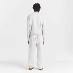 FLEECE LOUNGE MENS RELAXED HIGH CREWNECK | LIGHT HEATHER GREY ON A MODEL FRONT VIEW @ | FOCUS: 0.0, 1.0, 0.9