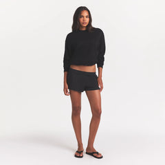 COTTON FLEECE CLASSIC CREWNECK | |ONYX ON A MODEL FRONT VIEW @ | FOCUS: 0.0, 1.0, 0.9