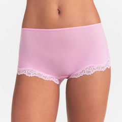 FITS EVERYBODY LACE BOY SHORT | BUBBLE GUM TONAL ON A MODEL SIDE VIEW @ | FOCUS: 0.0, 1.0, 0.9