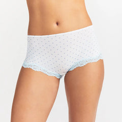 FITS EVERYBODY LACE BOY SHORT | SLATE PIN DOT PRINT ON A MODEL FRONT VIEW @ | FOCUS: 0.0, 1.0, 0.9 COMP