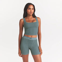 COTTON RIB BOXER | KYANITE ON A MODEL FRONT VIEW