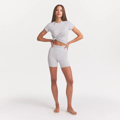 COTTON RIB BOXER | LIGHT HEATHER GREY ON A MODEL FRONT VIEW @ | FOCUS: 0.0, 1.0, 0.9