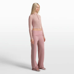 NikeSKIMS STRETCH KNIT FOLDOVER WIDE LEG PANT | HIMALAYAN ON A MODEL FRONT VIEW @ | FOCUS: 0.0, 1.0, 0.9