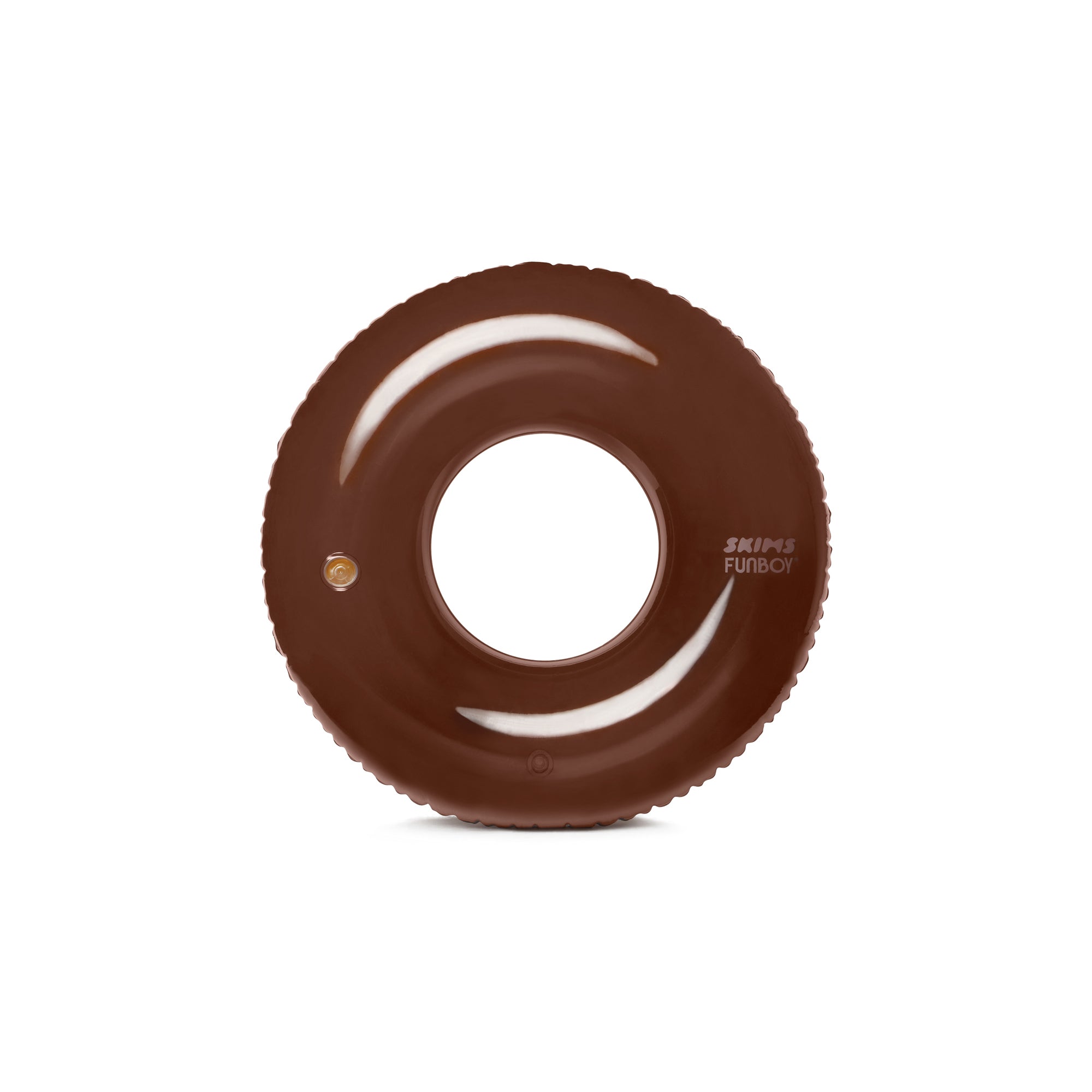FUNBOY X SKIMS VINTAGE TUBE FLOAT | COCOA AND CLEAR LAYS FLAT ON A WHITE BACKGROUND | FLT