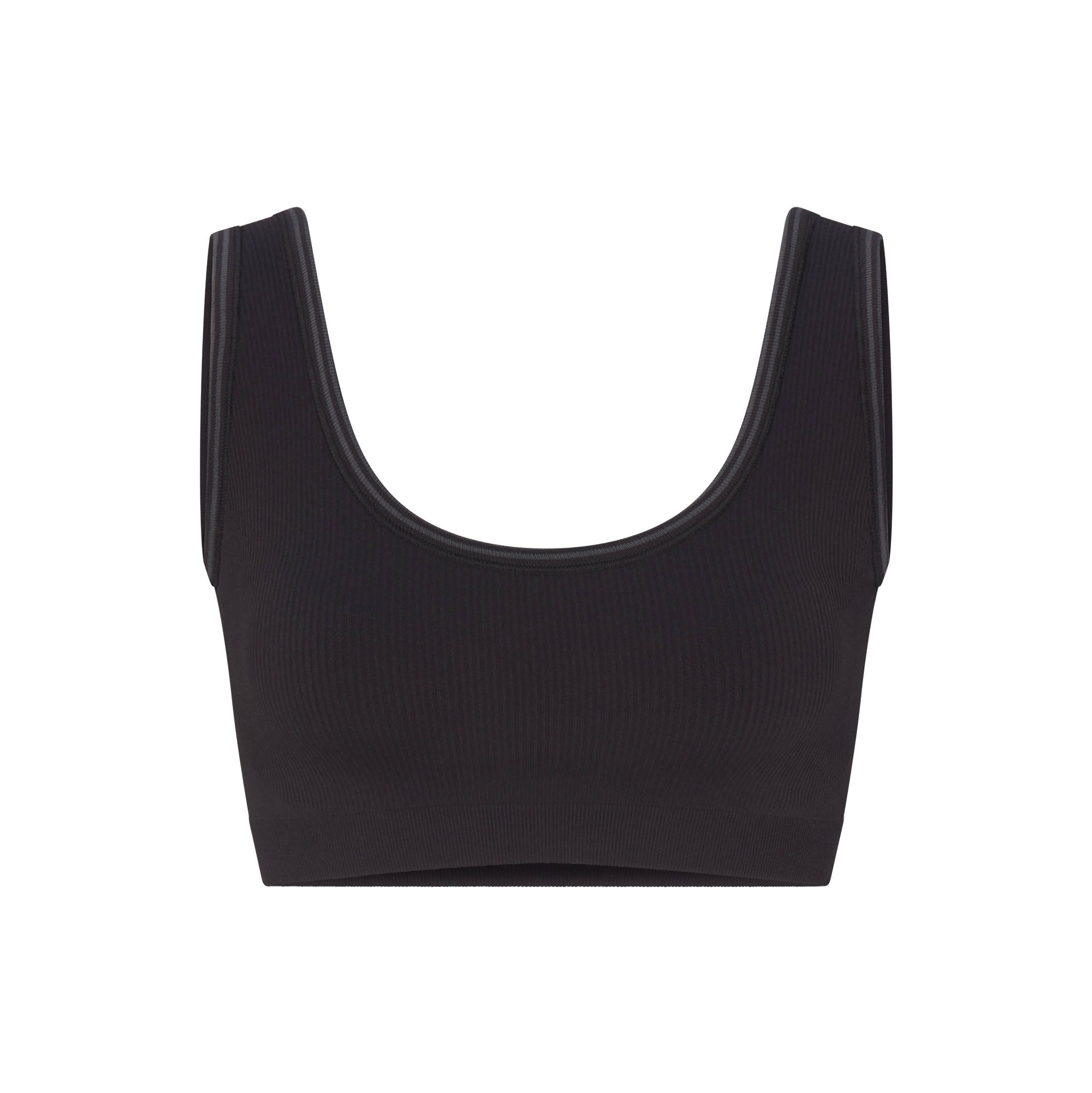 NikeSKIMS RIBBED SEAMLESS SCOOP BRA | OBSIDIAN/ARMOR FLAT ON A WHITE BACKGROUND | FLT