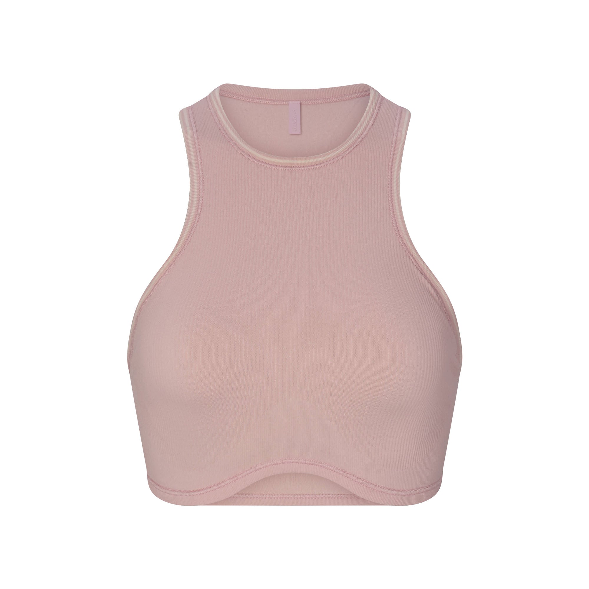 NikeSKIMS RIBBED SEAMLESS RACER FRONT BRA | HIMALAYAN/ECRU FLAT ON A WHITE BACKGROUND | FLT