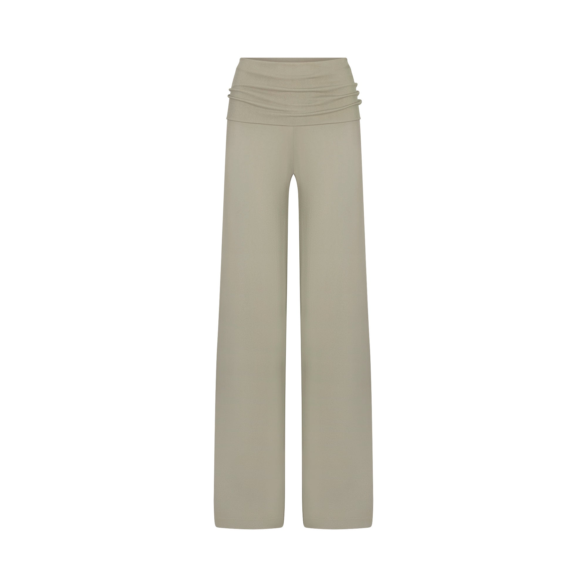 NikeSKIMS STRETCH KNIT FOLDOVER WIDE LEG PANT | DUNE FLAT ON A WHITE BACKGROUND | FLT