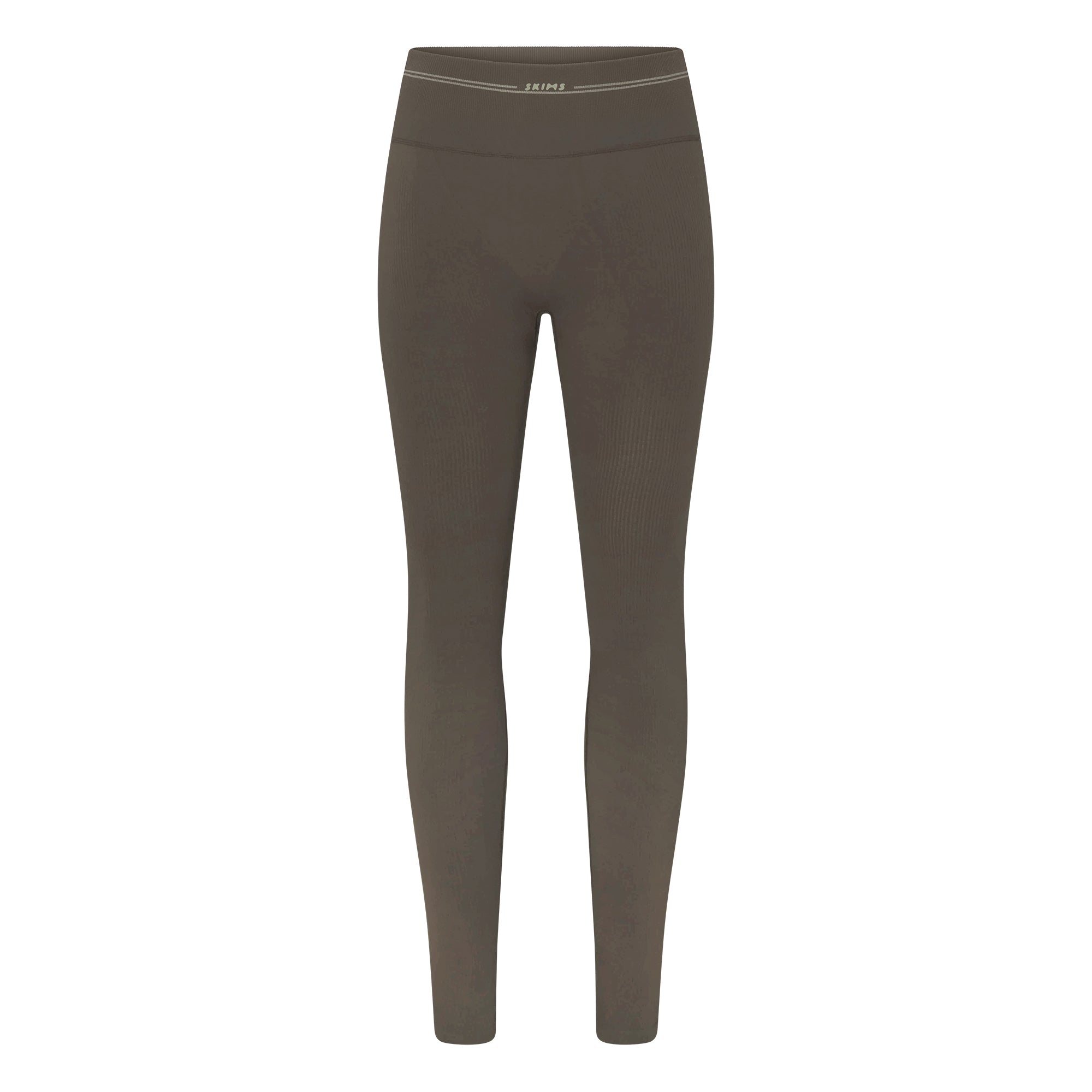 NikeSKIMS RIBBED SEAMLESS 26" LEGGING | DUSTY OAKMOSS/DUNE FLAT ON A WHITE BACKGROUND | FLT