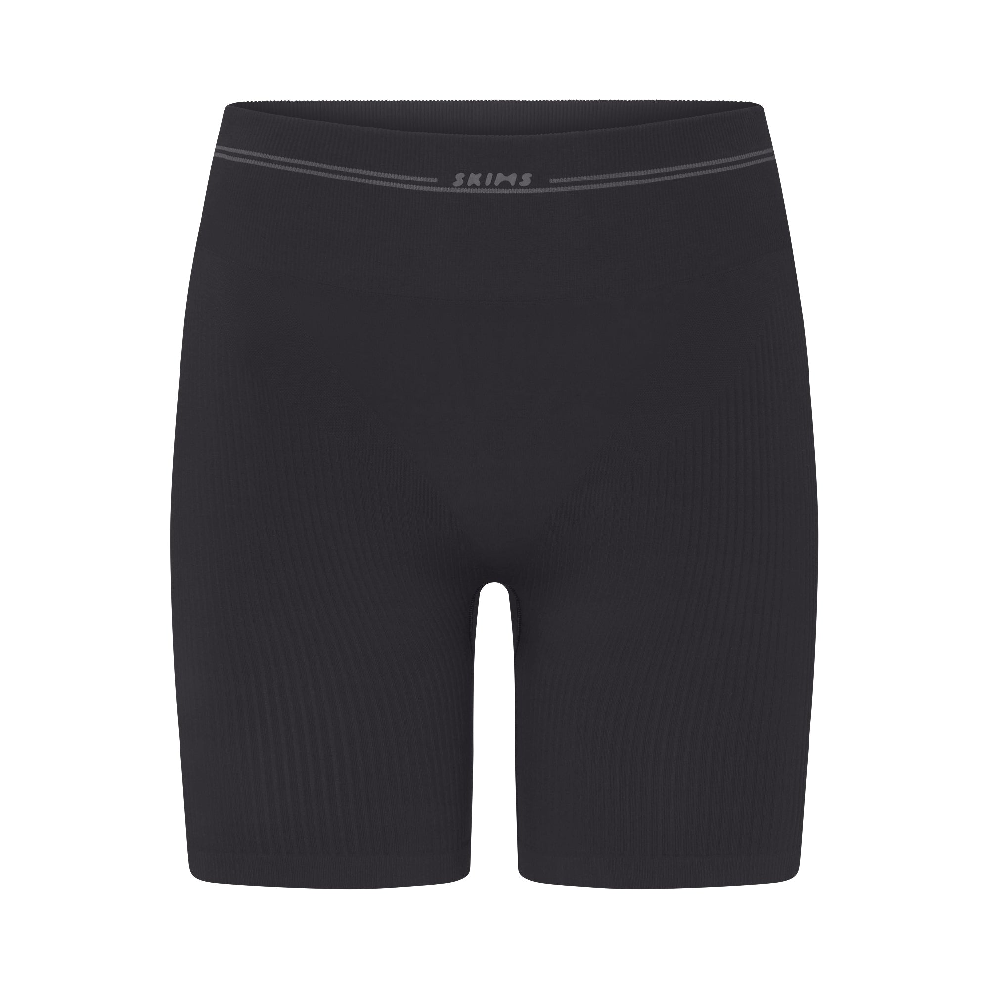 NikeSKIMS RIBBED SEAMLESS 5" BIKER SHORT | OBSIDIAN/ARMOR FLAT ON A WHITE BACKGROUND | FLT