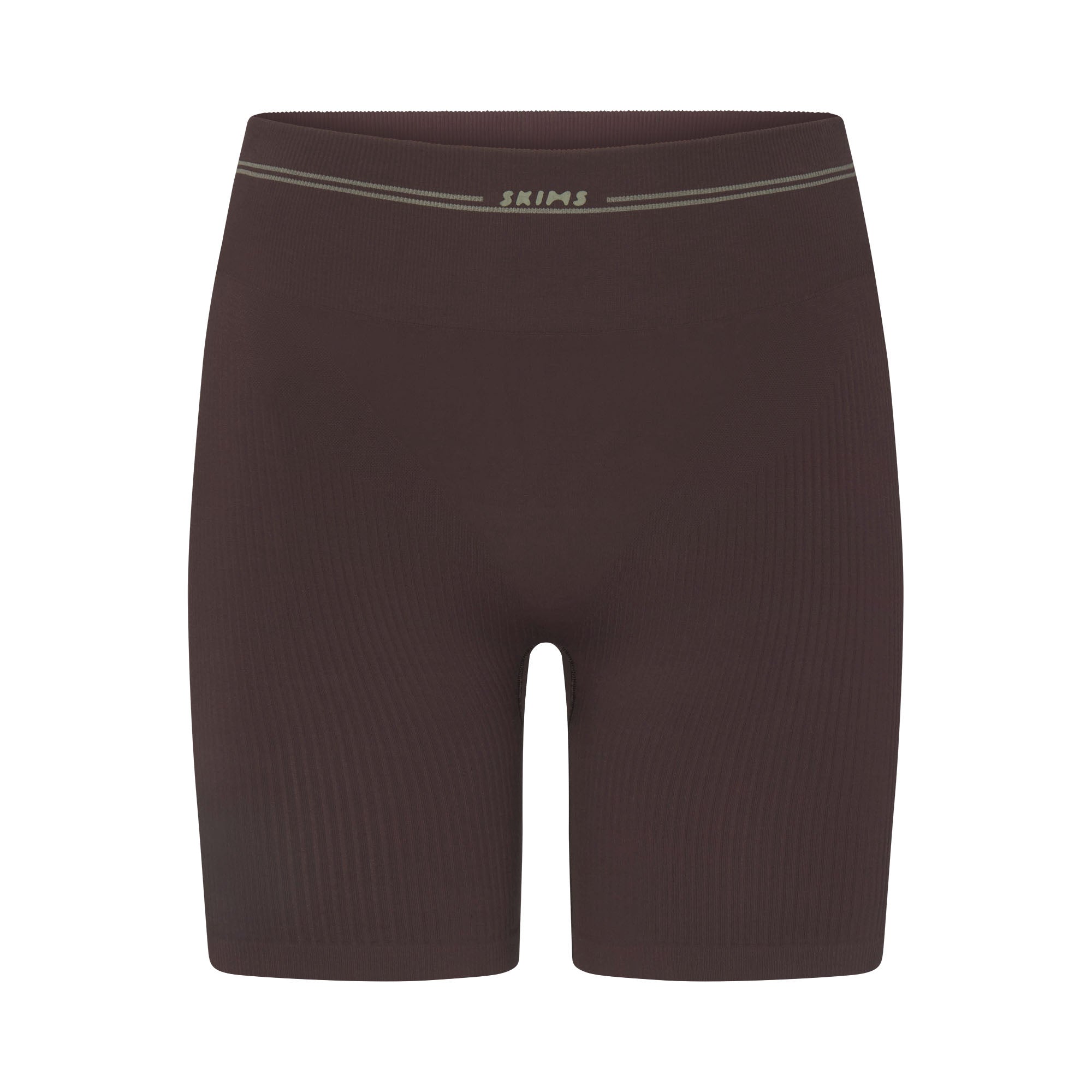 NikeSKIMS RIBBED SEAMLESS 5" BIKER SHORT | PHOENIX/TRUFFLE FLAT ON A WHITE BACKGROUND | FLT