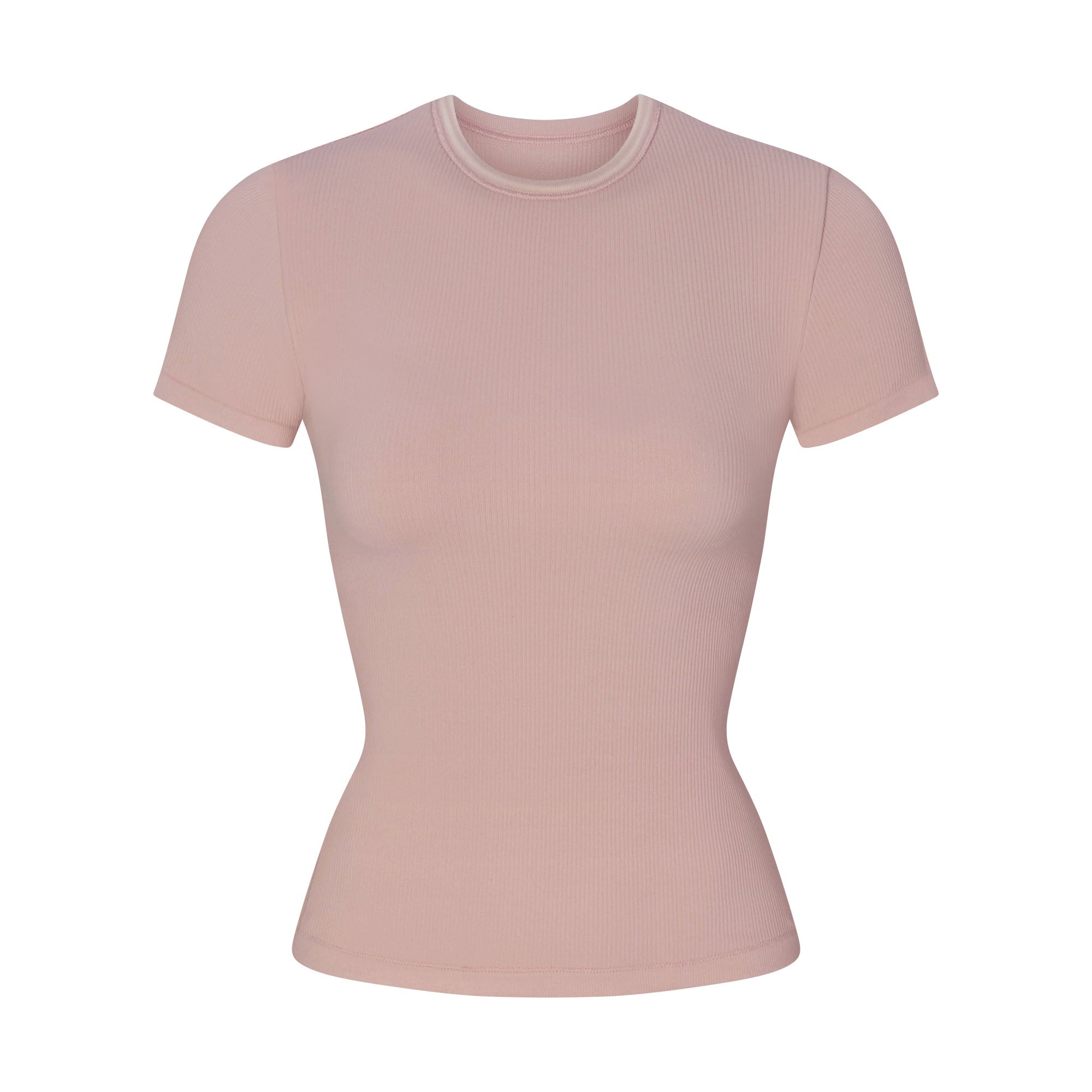 NikeSKIMS RIBBED SEAMLESS BABY TEE | HIMALAYAN/ECRU FLAT ON A WHITE BACKGROUND | FLT