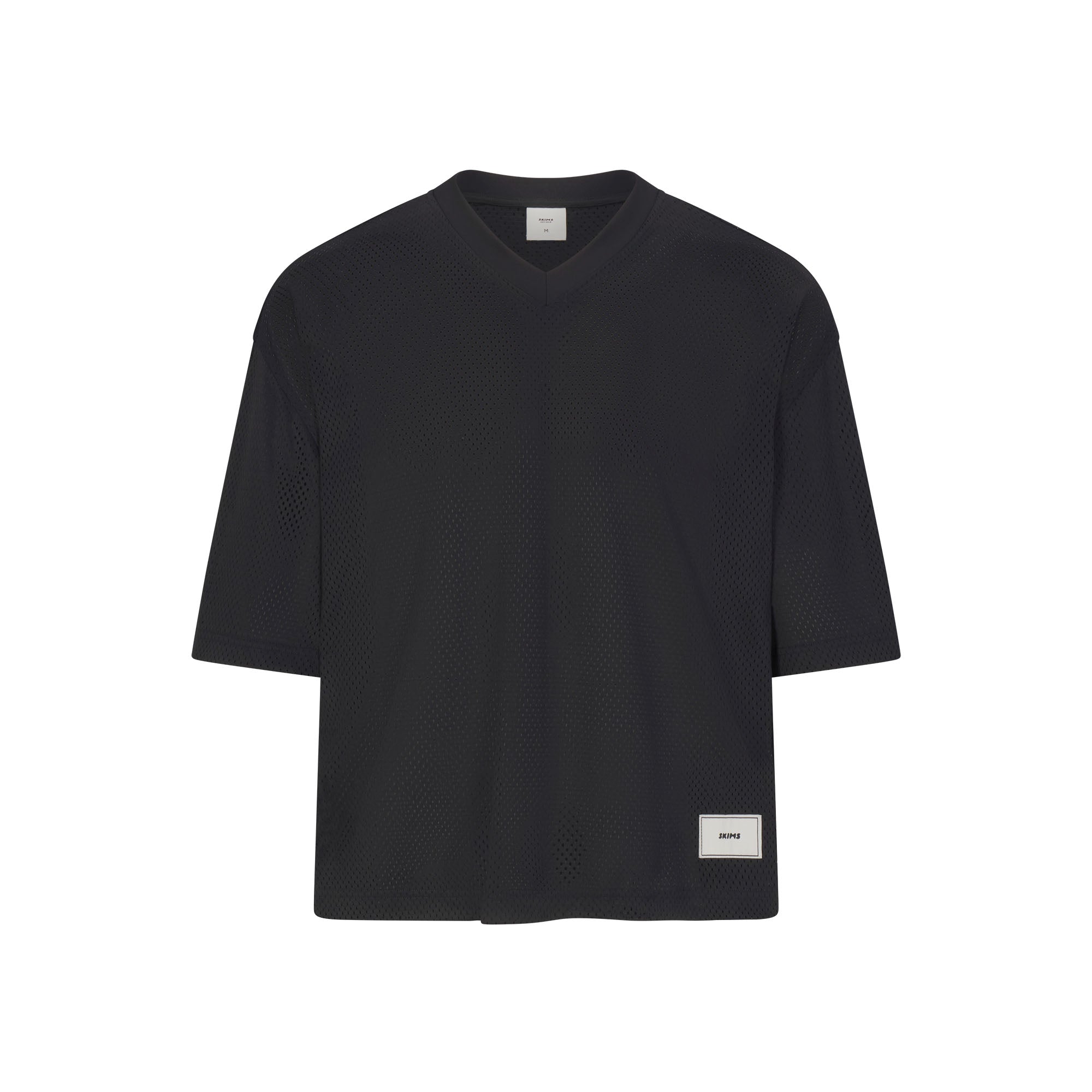 MESH APPAREL MENS V-NECK CROPPED JERSEY | ONYX FLAT ON A WHITE BACKGROUND | FLT