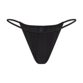 SIGNATURE SWIM STRING BIKINI BOTTOM | ONYX LAYS FLAT ON A WHITE BACKGROUND | FLT