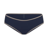 SIGNATURE SWIM HIPSTER BIKINI BOTTOM | NAVY CONTRAST LAYS FLAT ON A WHITE BACKGROUND | FLT