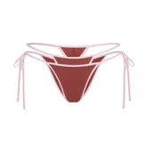 SIGNATURE SWIM LAYERED TIE SIDE BIKINI BOTTOM | HENNA CONTRAST LAYS FLAT ON A WHITE BACKGROUND | FLT