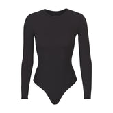FITS EVERYBODY LONG SLEEVE CREW NECK BODYSUIT | ONYX (BODYSUITS) LAYS FLAT ON A WHITE BACKGROUND | FLT