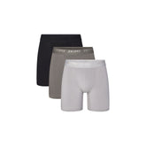 SKIMS STRETCH MENS 5" BOXER BRIEF 3-PACK | GUNMETAL MULTI (MENS BOXERS, MENS UNDERWEAR) LAYS FLAT ON A WHITE BACKGROUND | FLT @ | FOCUS: 0.0, 1.0, 0.9