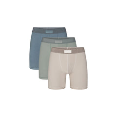 SKIMS COTTON MENS 5" BOXER BRIEF 3-PACK | STONE MULTI (MENS BOXERS, MENS UNDERWEAR) LAYS FLAT ON A WHITE BACKGROUND | FLT | FOCUS: 0.0, 1.0, 0.9