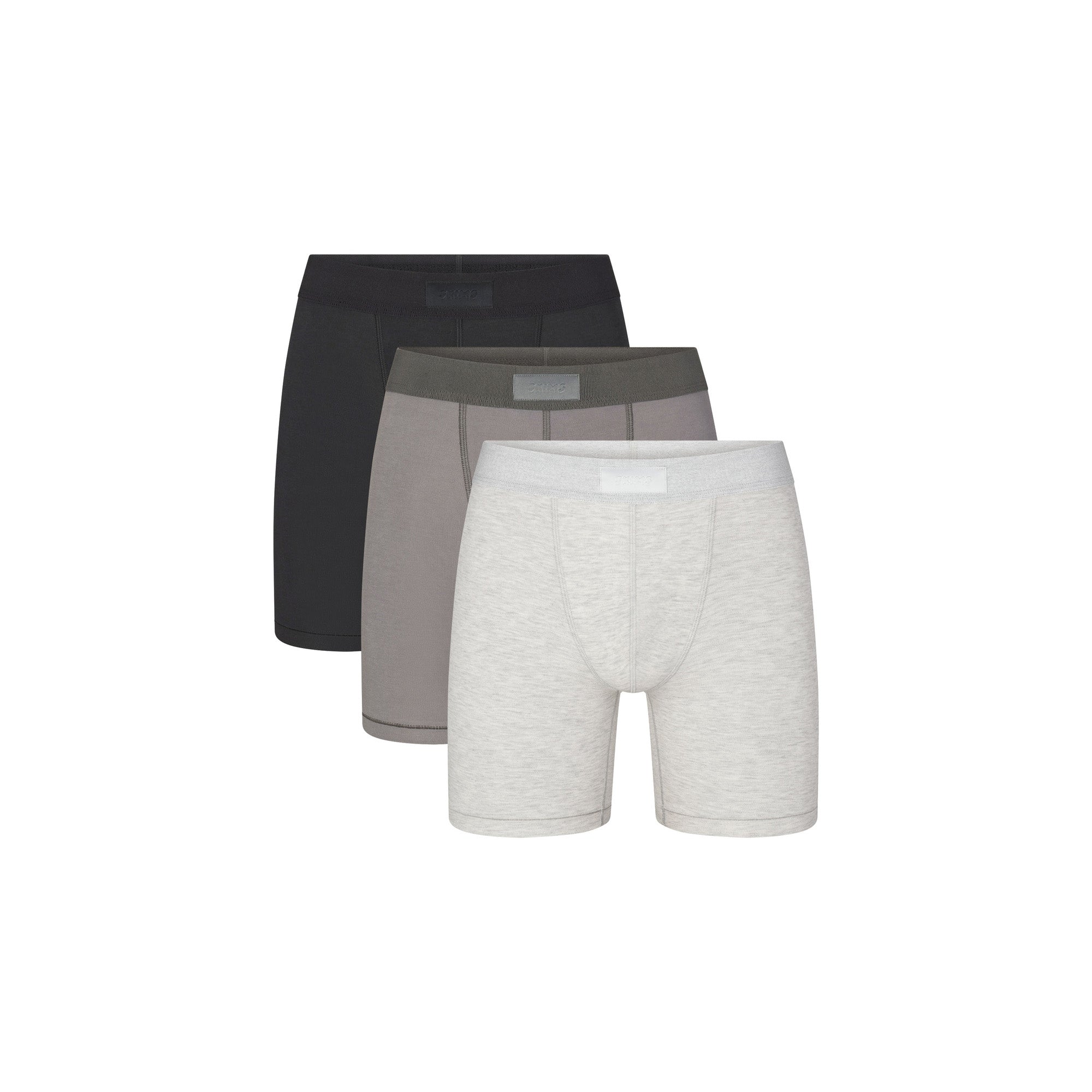 SKIMS COTTON MENS 5" BOXER BRIEF 3-PACK | HEATHER MULTI (MENS BOXERS, MENS UNDERWEAR) LAYS FLAT ON A WHITE BACKGROUND | FLT | FOCUS: 0.0, 1.0, 0.9