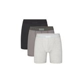 SKIMS COTTON MENS 5" BOXER BRIEF 3-PACK | HEATHER MULTI (MENS BOXERS, MENS UNDERWEAR) LAYS FLAT ON A WHITE BACKGROUND | FLT | FOCUS: 0.0, 1.0, 0.9