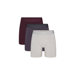 SKIMS STRETCH MENS 5" BOXER BRIEF 3-PACK | RAVEN MULTI FLAT ON A WHITE BACKGROUND | FLT @ | FOCUS: 0.0, 1.0, 0.9