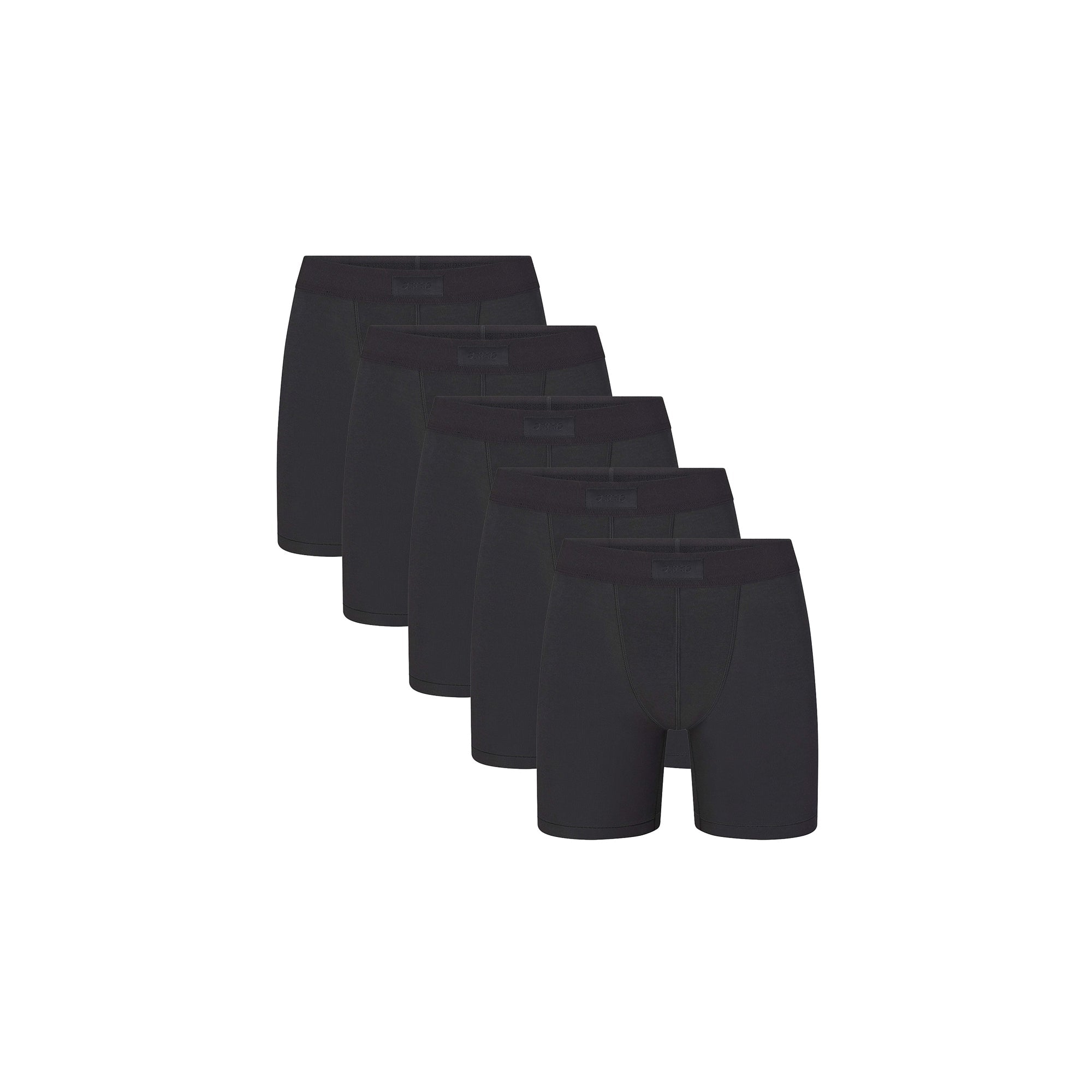 SKIMS COTTON MENS 5" BOXER BRIEF 5-PACK | ONYX (MENS BOXERS) FLAT ON A WHITE BACKGROUND | FLT | FOCUS: 0.0, 1.0, 0.9