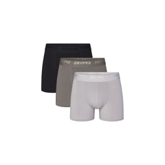SKIMS STRETCH MENS 3" BOXER BRIEF 3-PACK | GUNMETAL MULTI LAYS FLAT ON A WHITE BACKGROUND | FLT @ | FOCUS: 0.0, 1.0, 0.9