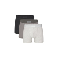 SKIMS COTTON MENS 3" BOXER BRIEF 3-PACK | HEATHER MULTI (MENS BOXERS, MENS UNDERWEAR) LAYS FLAT ON A WHITE BACKGROUND | FLT | FOCUS: 0.0, 1.0, 0.9